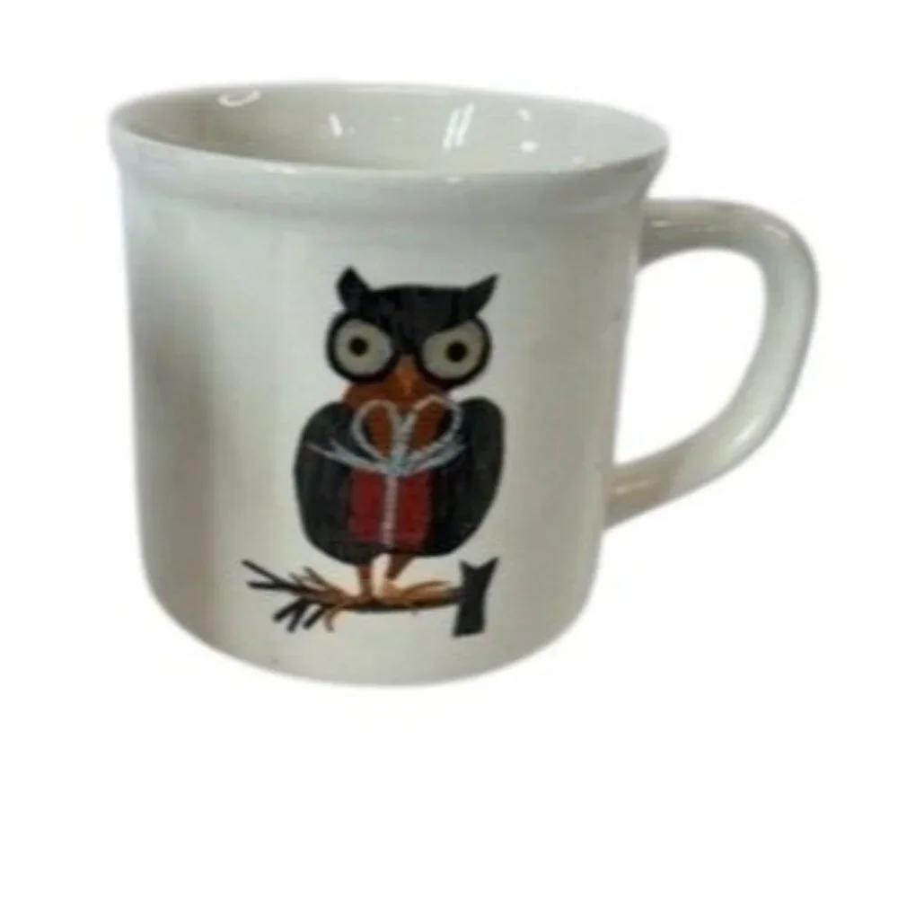3 POTTERY BARN DENISE FIEDLER WHIMSICAL CAT,FOX & OWL MUGS -A FUN TASTE OF NATUR